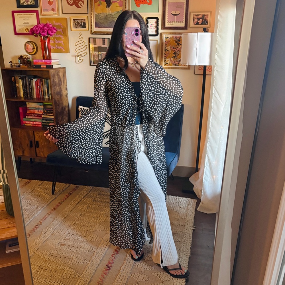 Zara Polka Dot Long Sleeve Kimono Duster - Picture 3 of 13
